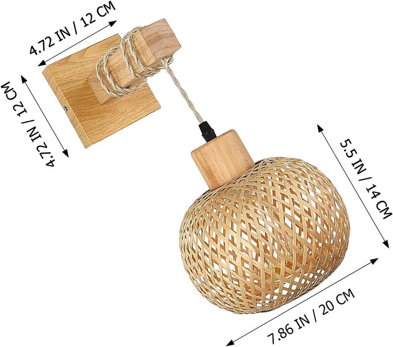 Vintage Wood Wall Sconce Lamp for Bedroom and Living Room Farmhouse Style Indoor Wall Light Fixture with Rattan Detail No Bulb Included Random Color - Image 2