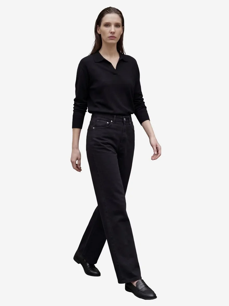 My Fashion Black MY FASHION High Waist Straight Leg Denim Pants for Women | Best Price UAE