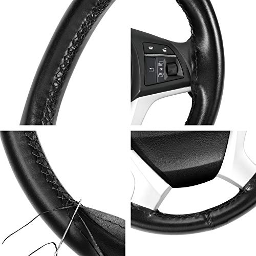 SEG Direct Genuine Leather Steering Wheel Cover, Stitch On Wrap, 15 Inch Steering Wheel Wrap for Car Truck SUV Pickup Boat, DIY Sewing with Needle Thread, Black - Image 4