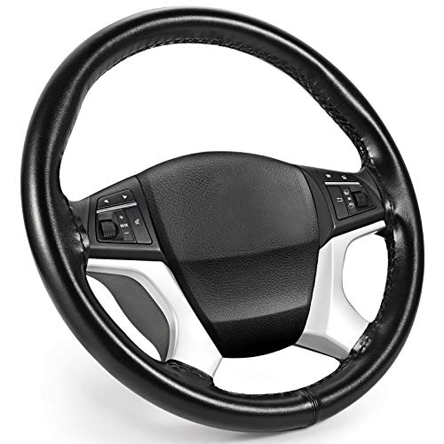 SEG Direct Genuine Leather Steering Wheel Cover, Stitch On Wrap, 15 Inch Steering Wheel Wrap for Car Truck SUV Pickup Boat, DIY Sewing with Needle Thread, Black - Image 2
