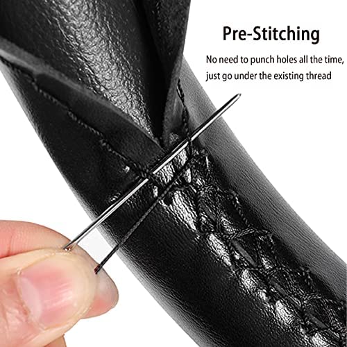 SEG Direct Genuine Leather Steering Wheel Cover, Stitch On Wrap, 15 Inch Steering Wheel Wrap for Car Truck SUV Pickup Boat, DIY Sewing with Needle Thread, Black - Image 5