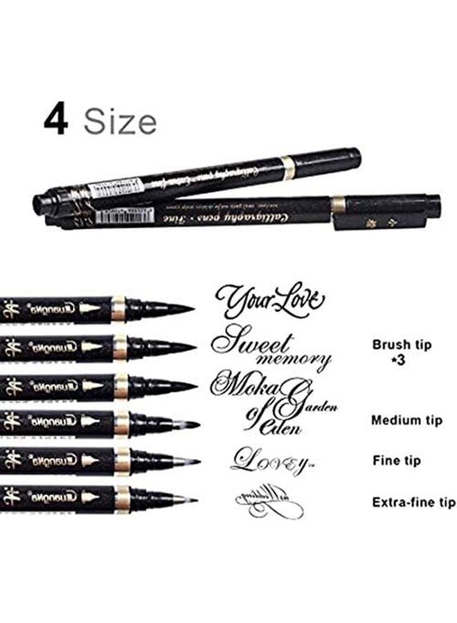 شواي قلم الخط من Dreamslink 6 قطع قلم تحديد بفرشاة سوداء، أقلام حروف يدوية للمبتدئين في كتابة الحروف، تصميم رسوم توضيحية بألوان مائية مميزة ورسم فني، 4 أحجام - Image 2