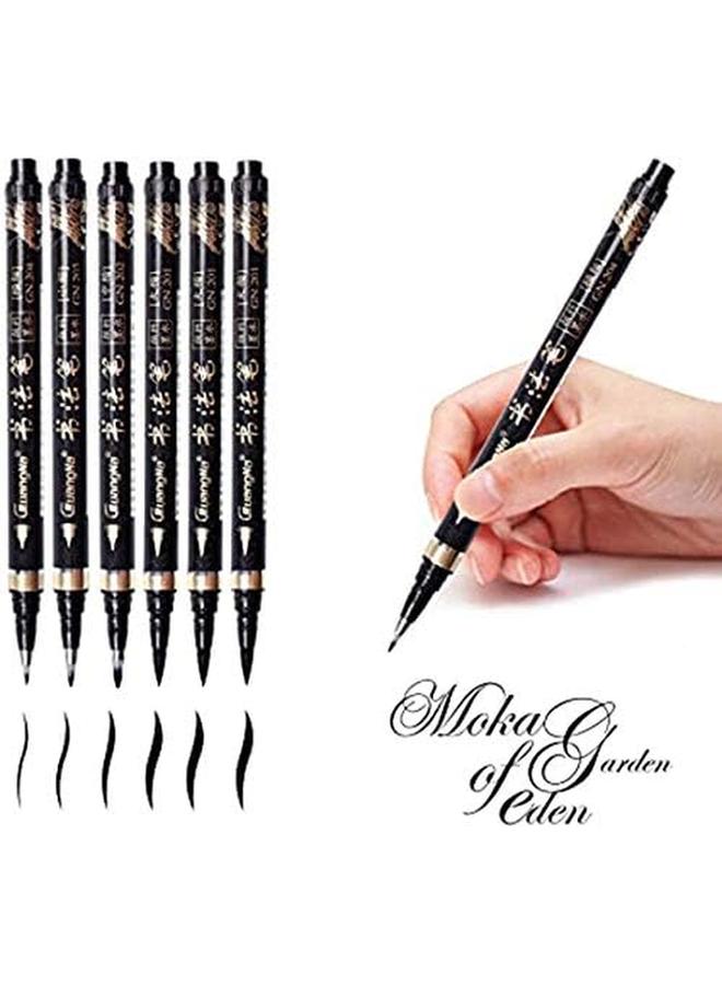 شواي قلم الخط من Dreamslink 6 قطع قلم تحديد بفرشاة سوداء، أقلام حروف يدوية للمبتدئين في كتابة الحروف، تصميم رسوم توضيحية بألوان مائية مميزة ورسم فني، 4 أحجام - Image 4