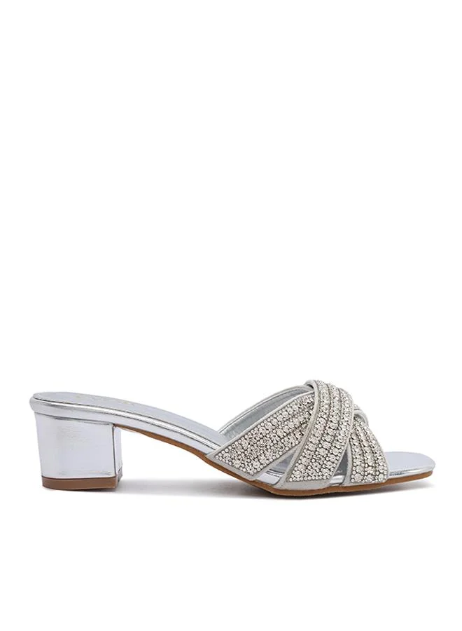 فايور Crystal Embellished Cross Strap Block Heel MY 392