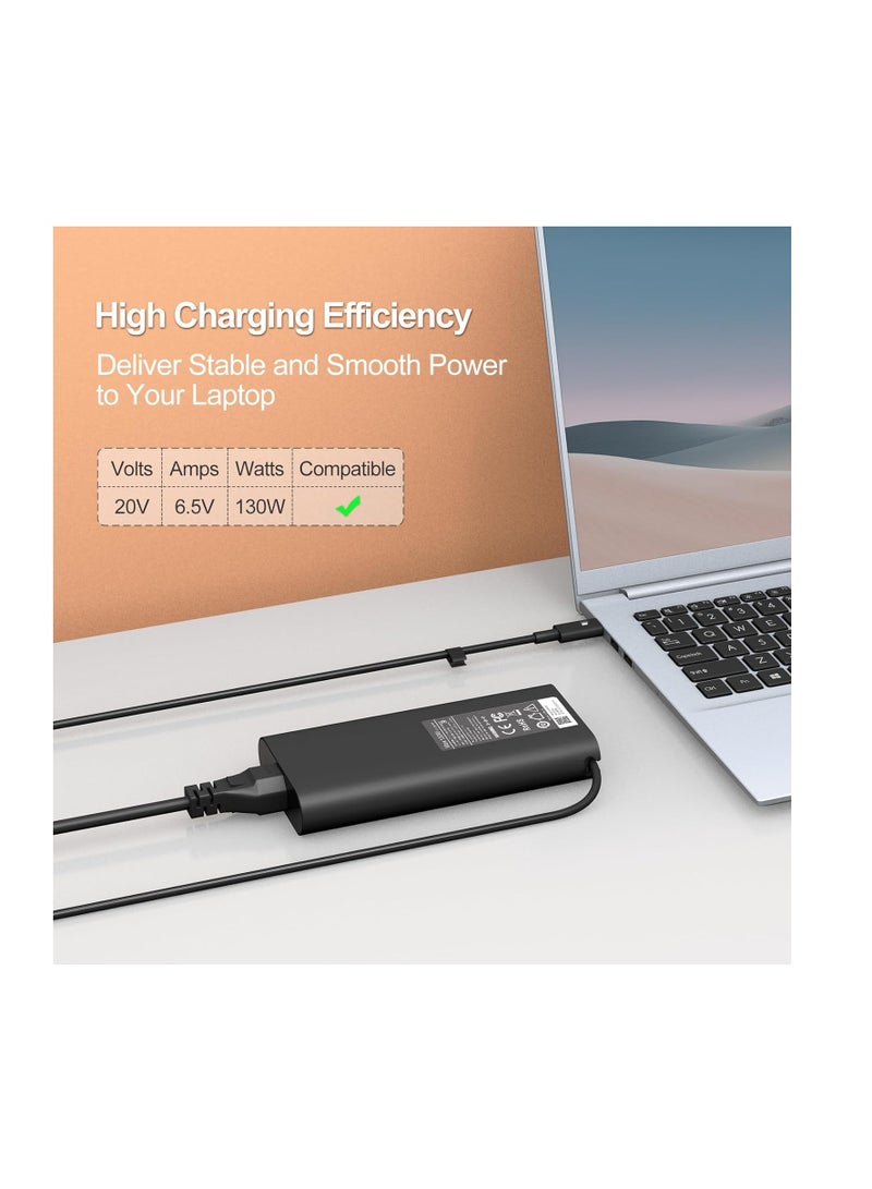 130W USB C Laptop Charger for Dell XPS 15 16 17 9575 2-in-1 9500 9530 9700 9730 Precision 3490 5490 5550 5750 5770 3560 Latitude 7410 7310 7210 9410 Type C AC Adapter 5420 5520 5510, Black  - Image 4