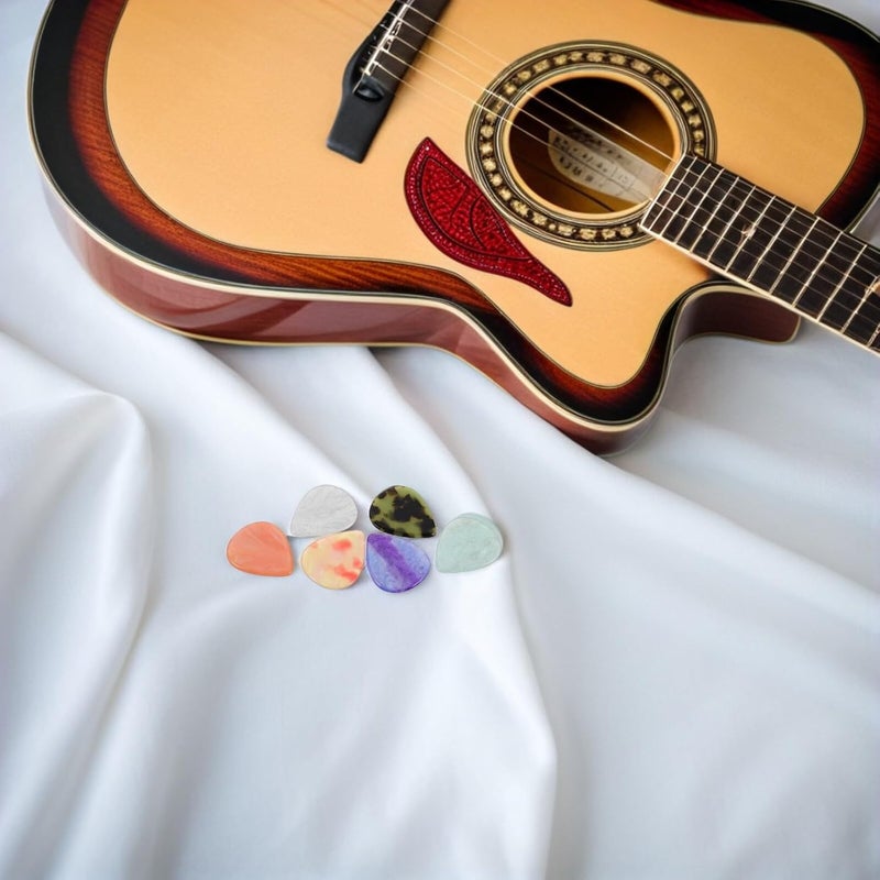 6pcs Resin Guitar Picks Set with Thin Bass and Electric Plectrums, Iridescent White, Gem Green, Violet, Warm Orange, White Sakura, and Magnolia Colors, Suitable for Practice - Image 5