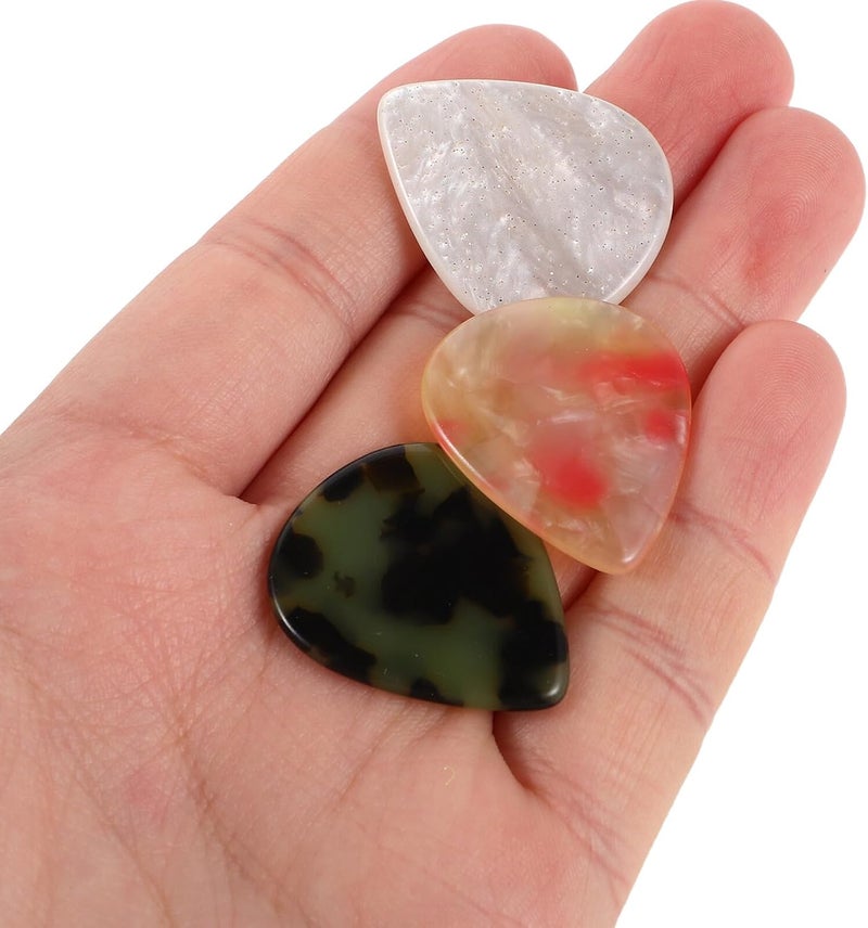 6pcs Resin Guitar Picks Set with Thin Bass and Electric Plectrums, Iridescent White, Gem Green, Violet, Warm Orange, White Sakura, and Magnolia Colors, Suitable for Practice - Image 4
