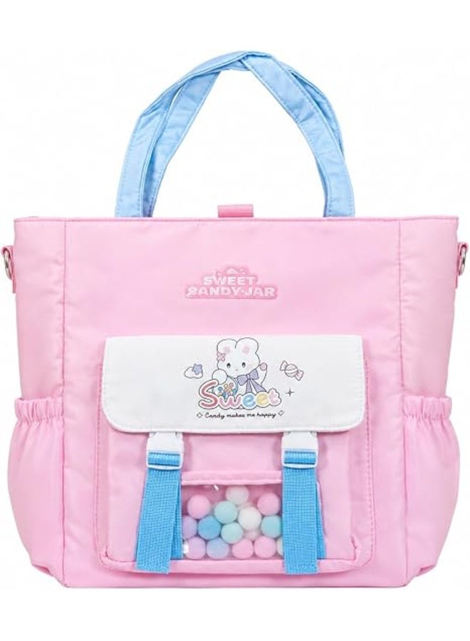 Cute Tote, Big Handbag, Multiple Pockets, Adjustable Strap, Casual, 36x30cm Pink - Image 1
