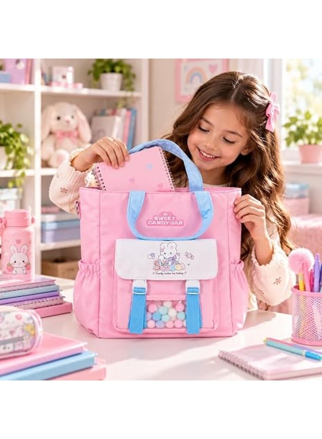 Cute Tote, Big Handbag, Multiple Pockets, Adjustable Strap, Casual, 36x30cm Pink - Image 3