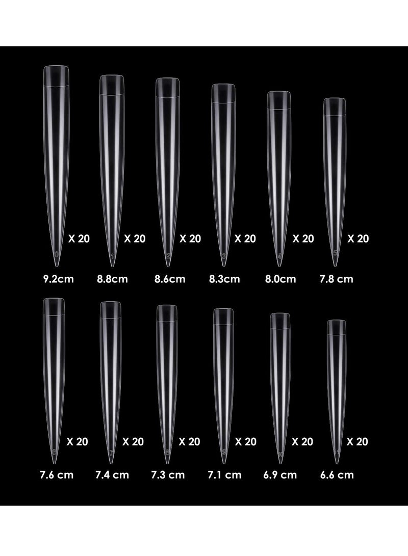 KASTWAVE Transparent Display Long Pointed Nail, 240 Pieces DIY Nail Patch Extra Long Fake Nails Practice Training Art Design Display Nail Salon Show Ladies and Girls Fake Nail Tool Kit - Image 2