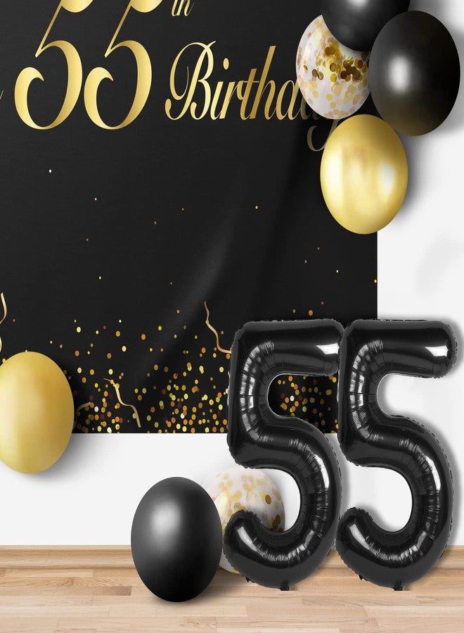 LINGPAR Happy 55th Birthday Balloons Black Set Decor - Cheers to 55 Years Old Party Theme Garland Banner Backdrop Decorations For Women and Men Supplies - Image 5