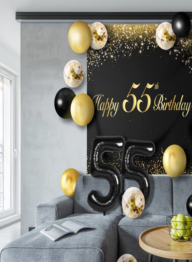 LINGPAR Happy 55th Birthday Balloons Black Set Decor - Cheers to 55 Years Old Party Theme Garland Banner Backdrop Decorations For Women and Men Supplies - Image 4