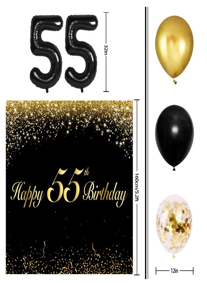 LINGPAR Happy 55th Birthday Balloons Black Set Decor - Cheers to 55 Years Old Party Theme Garland Banner Backdrop Decorations For Women and Men Supplies - Image 2