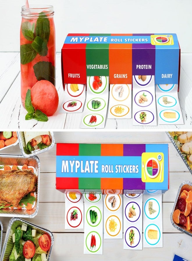 Frienda My Plate Food Box and Nutrition Roll Stickers Set with 5 Rolls of 200 for Each Food Group Teaching and Learning Supplies Nutrition Stickers Incentives and Rewards for Health Fairs - Image 5