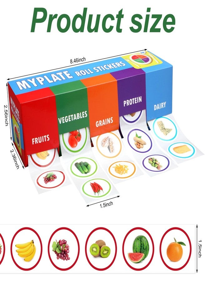 Frienda My Plate Food Box and Nutrition Roll Stickers Set with 5 Rolls of 200 for Each Food Group Teaching and Learning Supplies Nutrition Stickers Incentives and Rewards for Health Fairs - Image 2