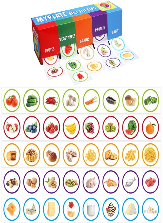 Frienda My Plate Food Box and Nutrition Roll Stickers Set with 5 Rolls of 200 for Each Food Group Teaching and Learning Supplies Nutrition Stickers Incentives and Rewards for Health Fairs - Image 3