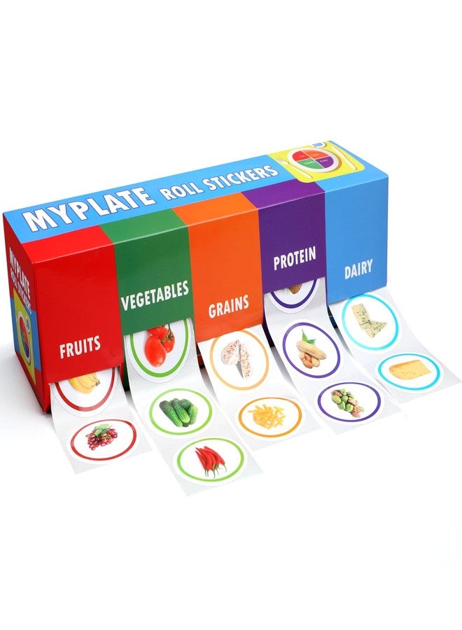 Frienda My Plate Food Box and Nutrition Roll Stickers Set with 5 Rolls of 200 for Each Food Group Teaching and Learning Supplies Nutrition Stickers Incentives and Rewards for Health Fairs - Image 1
