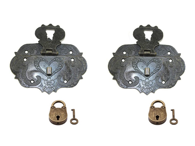 LDCREEE Antique Embossing Decorative Brass Hasp Clasp Latch Lock with Screws for Jewelry Box Ordinary Box Wooden Case Furniture Decoration Bronze2pcs