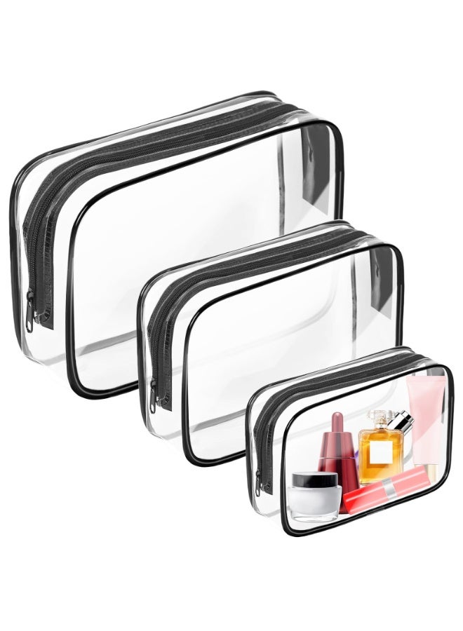 3 Pack Clear Toiletry Bag,Portable Travel Makeup Bags with Zipper, TSA Approved Clear Organizer Bags, PVC Cosmetic Pouch for Airport Airline Compliant - Image 1