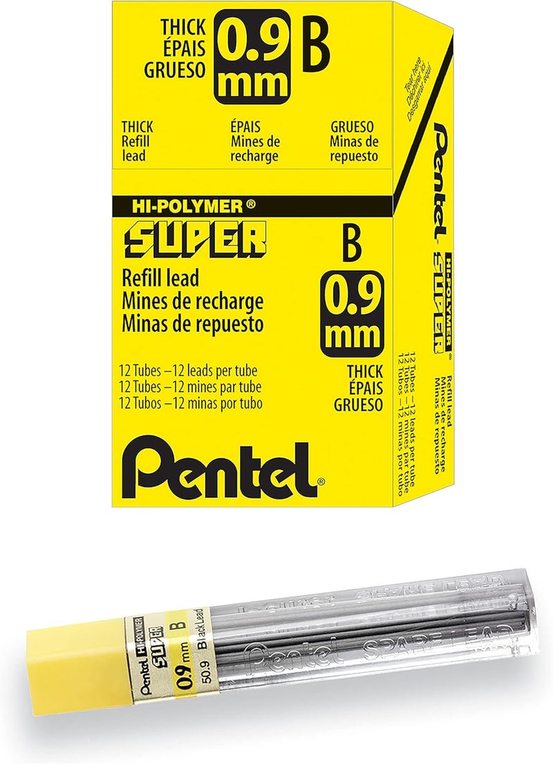 Pentel Super Hi-Polymer Lead Refill, (0.9mm) Thick, B, 180 Pieces of Lead (50-9-B) - Image 1