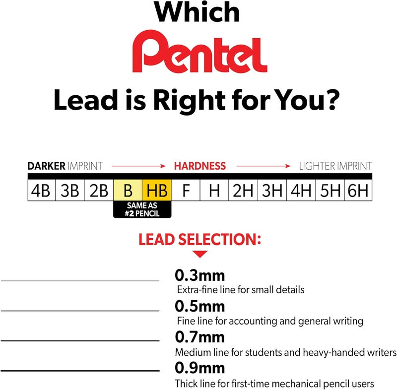 Pentel Super Hi-Polymer Lead Refill, (0.9mm) Thick, B, 180 Pieces of Lead (50-9-B) - Image 4