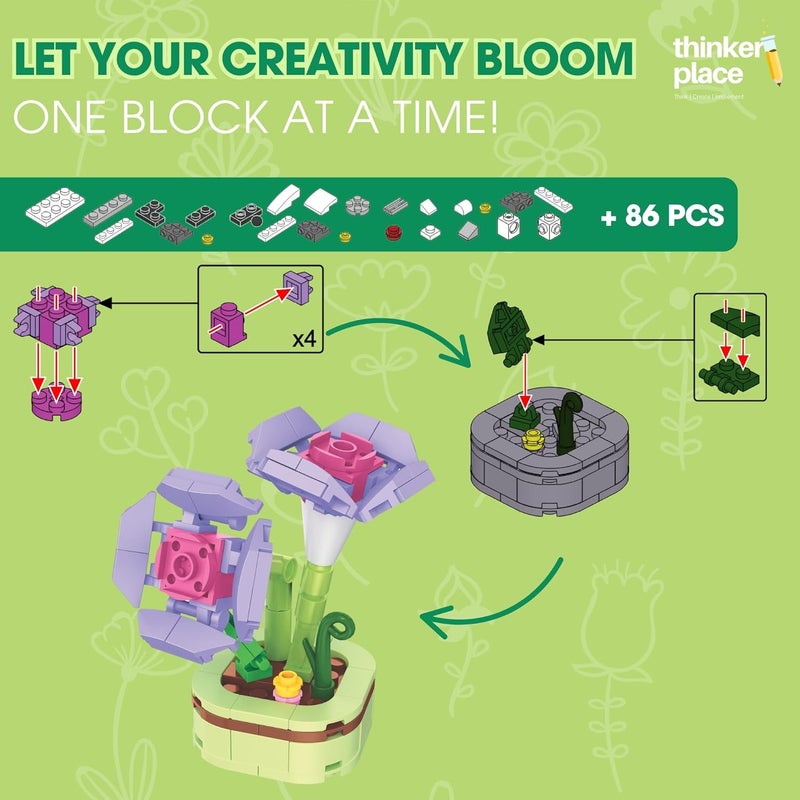 ThinkerPlace 8-in-1 Flowers Galsang Flower (86 Pieces) | Learn About Plant Kingdom | Building Block Set for Kids Age 6+ | STEM Educational Toy | Build, Collect & Create Flower Pen Stand - Image 2