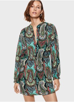 Paisley Print Button Detail Dress