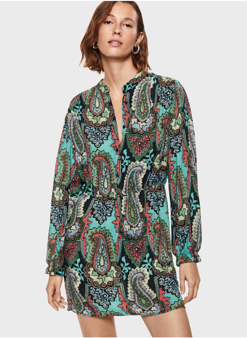 MANGO - Paisley Print Button Detail Dress - Image 1