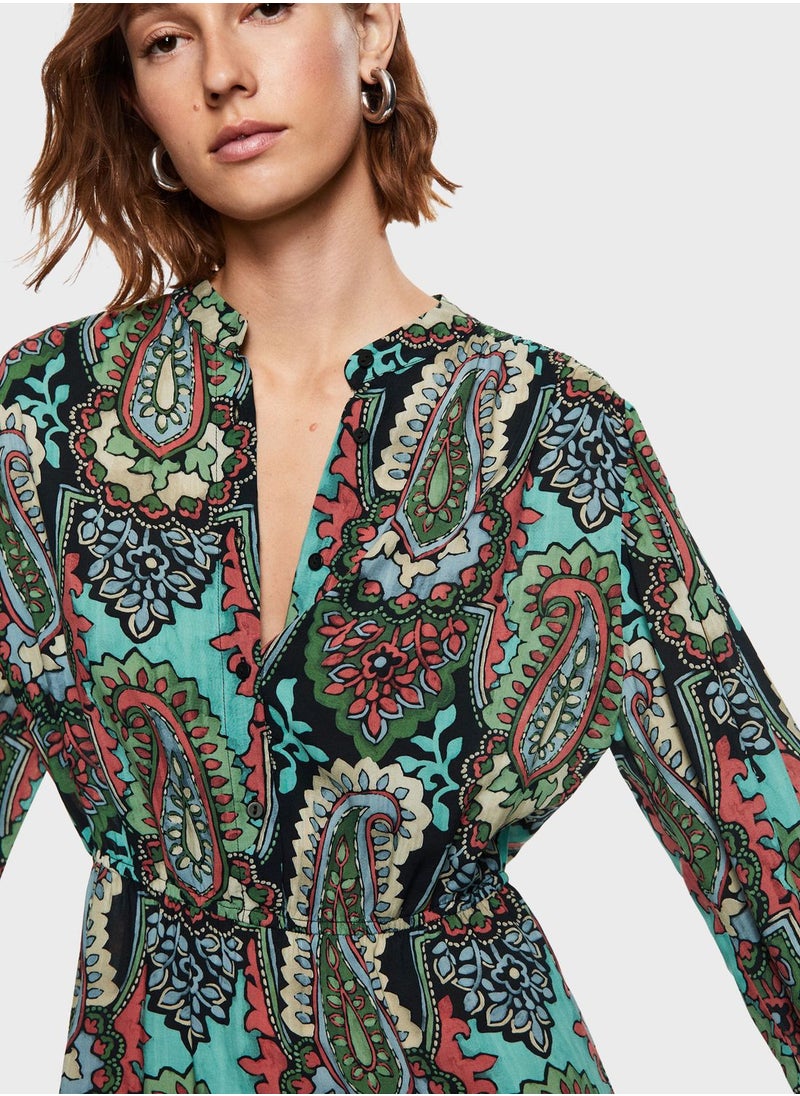 MANGO - Paisley Print Button Detail Dress - Image 1