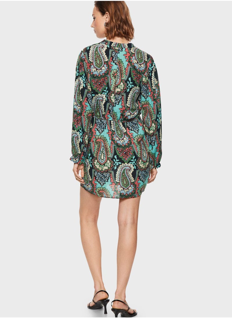 MANGO - Paisley Print Button Detail Dress - Image 1