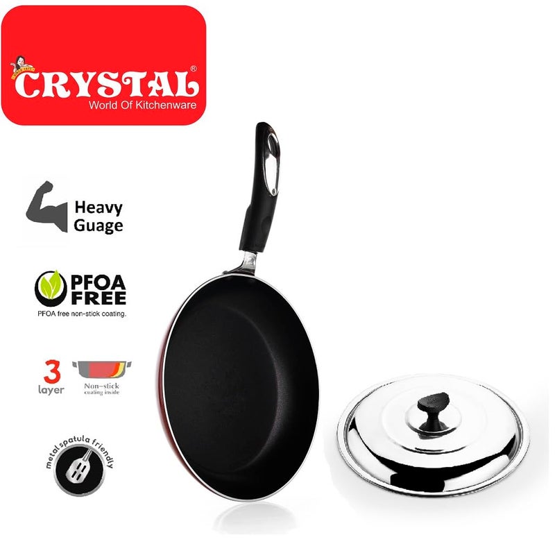 Crystal Platinum Series Non-Stick Fry Pan| 250 mm | 3 mm Thickness | Metal Spoon Friendly | 3 Layer Coating - Image 2