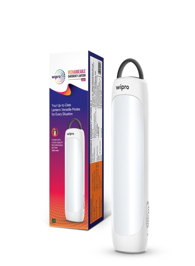 wipro EL2 Rechargable Emergency Lantern with 2-in-1 Lighting Mode|Translucent Diffuser for Uniform Light|Compact Design|Robust & Sturdy Product Material|Pack of 1, White - Image 1