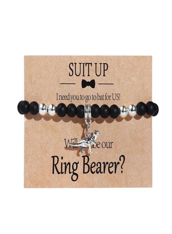 KZL Proposal Bracelet Gifts Ring Bearer Dinosaur Beaded Strand Bracelet Adjustable Animal Dinosaur Charm Bracelet Thank You For Being Our Ring Bearer Wedding Jewelry-Style 2