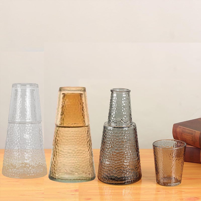 Simple Striped Glass Night Water Bottle with Cup, Glass Carafe and Cup Set (Shape 2, Honey) - Image 3