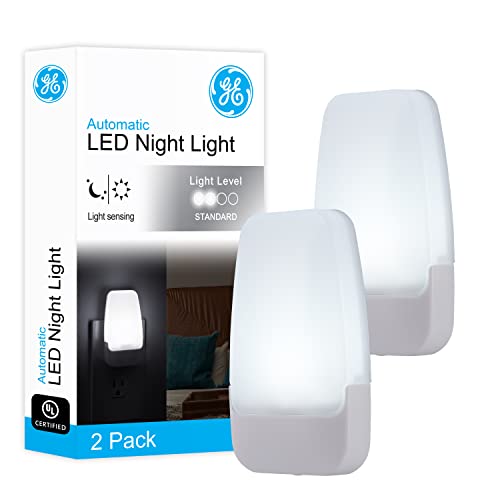 GE LED Night Lights Plug Into Wall, Dusk to Dawn Sensor, Ambient Lighting, Dorm Room Essentials, Bathroom Decor, Smart Home, for Bedroom, Cool White, 55991, 2 pack - Image 1