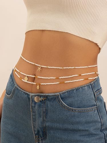 Longita Waist Beads for Women Belly Beads African Waist Bead Tie On Stomach Chain Beaded Waist Beads White Boho Jewelry Summer Beach Jewelry for Hawaiian Vacation - Image 4