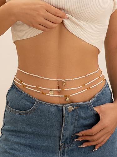 Longita Waist Beads for Women Belly Beads African Waist Bead Tie On Stomach Chain Beaded Waist Beads White Boho Jewelry Summer Beach Jewelry for Hawaiian Vacation - Image 2