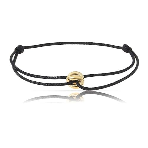 Made by Nami Adjustable String Bracelets for Women and Men Handmade & Waterproof Nylon Cord Bracelet for Men and Women with Stainless Steel Ring Charm (Black Gold) - Image 1