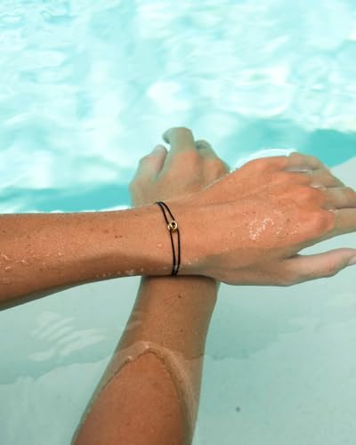 Made by Nami Adjustable String Bracelets for Women and Men Handmade & Waterproof Nylon Cord Bracelet for Men and Women with Stainless Steel Ring Charm (Black Gold) - Image 4