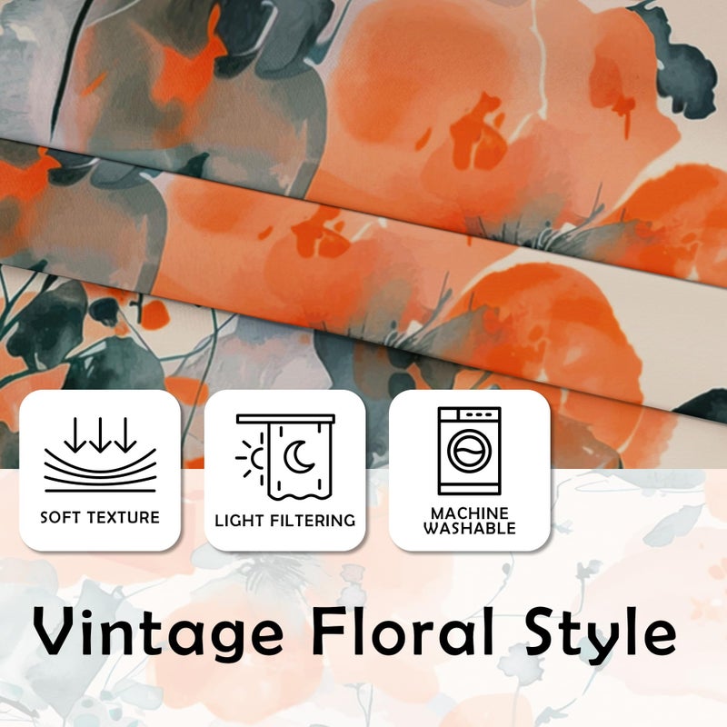 weesire Floral Blackout Curtains for Bedroom Living Room 2 Panels 100% Boho Blackout Curtains Orange Flower Pattern Curtains Abstract Curtains Rustic Farmhouse Curtains, 52x84 Inches - Image 5
