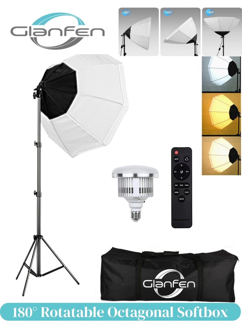 Glanfen Photography Softbox Lighting Kit with 380W 3 Colors Remote LED Bulbs,Soft Boxes and Carry Bag for Video Recording, Portraits Shooting - Image 1