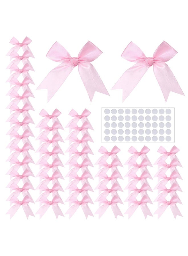 50 Pcs Self-Adhesive Pink Satin Mini Bows, 3.3 x 3.1 Inch Pre-Tied Ribbon Bows with Bonus Adhesive Dots – Elegant Gift Wrapping, Wedding Party Decor, Eid Decorations, Scrapbooking, Card Making & DIY Craft Supplies - Image 1