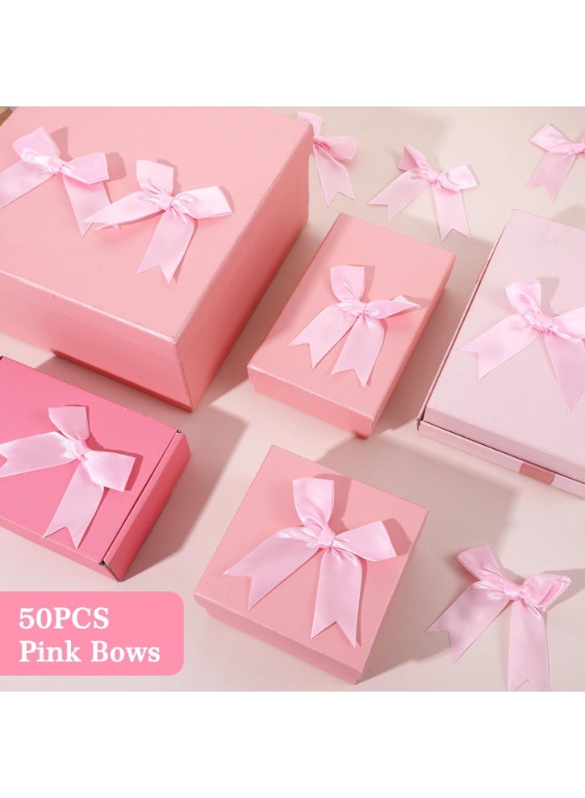 50 Pcs Self-Adhesive Pink Satin Mini Bows, 3.3 x 3.1 Inch Pre-Tied Ribbon Bows with Bonus Adhesive Dots – Elegant Gift Wrapping, Wedding Party Decor, Eid Decorations, Scrapbooking, Card Making & DIY Craft Supplies - Image 4
