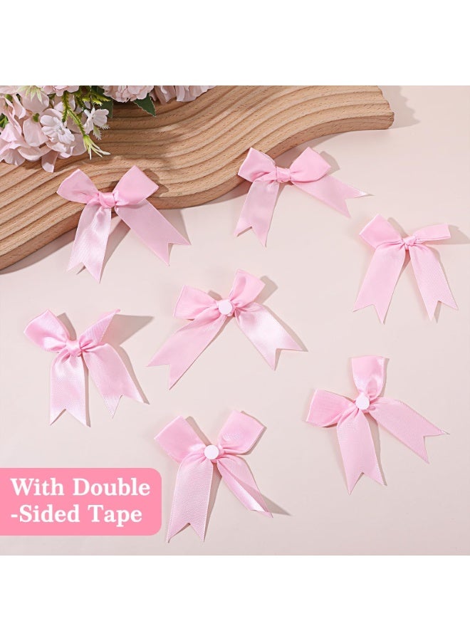 50 Pcs Self-Adhesive Pink Satin Mini Bows, 3.3 x 3.1 Inch Pre-Tied Ribbon Bows with Bonus Adhesive Dots – Elegant Gift Wrapping, Wedding Party Decor, Eid Decorations, Scrapbooking, Card Making & DIY Craft Supplies - Image 5
