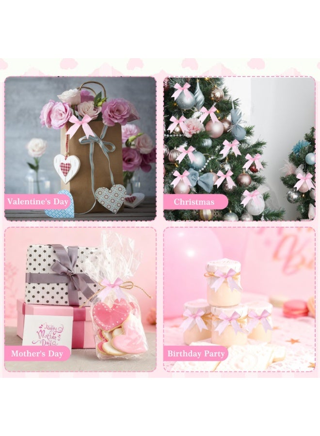 50 Pcs Self-Adhesive Pink Satin Mini Bows, 3.3 x 3.1 Inch Pre-Tied Ribbon Bows with Bonus Adhesive Dots – Elegant Gift Wrapping, Wedding Party Decor, Eid Decorations, Scrapbooking, Card Making & DIY Craft Supplies - Image 3
