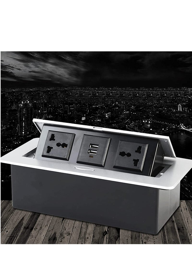 Next Life Desk Strip Hub, Power Outlet LED Receptacle IP40 Protection Grade 250V 16A Dual USB Table Pop Up Socket Connection Box for Office and Home  - Image 1