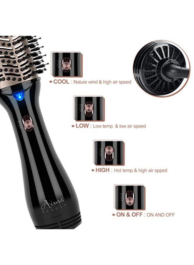 Aima Beauty - One Step Hair Dryer & Volumizing Hot Air Brush, Hair Blow Dryer Brush, Ceramic Straightener Brush, Curler & Hot Comb 4 In 1 Salon Ionic Hair Brush, 2021 Ated Version Hair Styling Tools, Black - Image 1