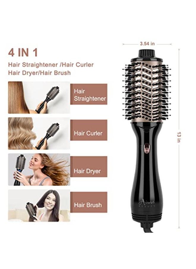 Aima Beauty - One Step Hair Dryer & Volumizing Hot Air Brush, Hair Blow Dryer Brush, Ceramic Straightener Brush, Curler & Hot Comb 4 In 1 Salon Ionic Hair Brush, 2021 Ated Version Hair Styling Tools, Black - Image 1