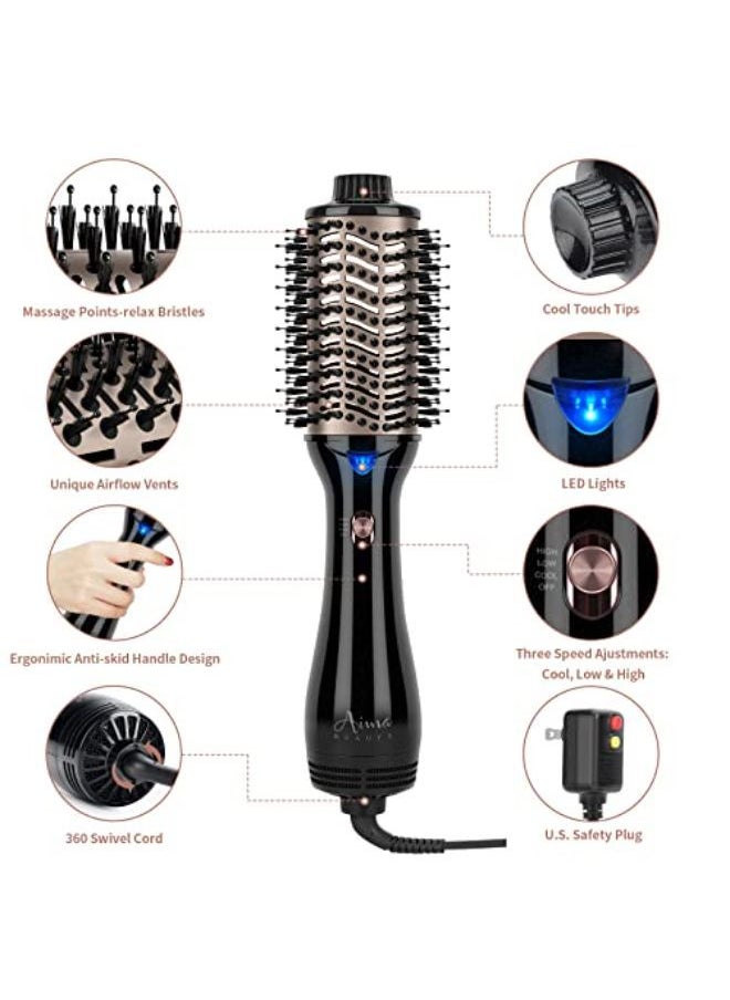 Aima Beauty - One Step Hair Dryer & Volumizing Hot Air Brush, Hair Blow Dryer Brush, Ceramic Straightener Brush, Curler & Hot Comb 4 In 1 Salon Ionic Hair Brush, 2021 Ated Version Hair Styling Tools, Black - Image 1