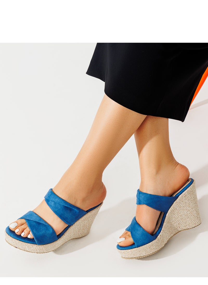 Vbranda - Wedge Open Toe Suede Sandal With Two Suede Straps On The Front-BLUE - Image 1